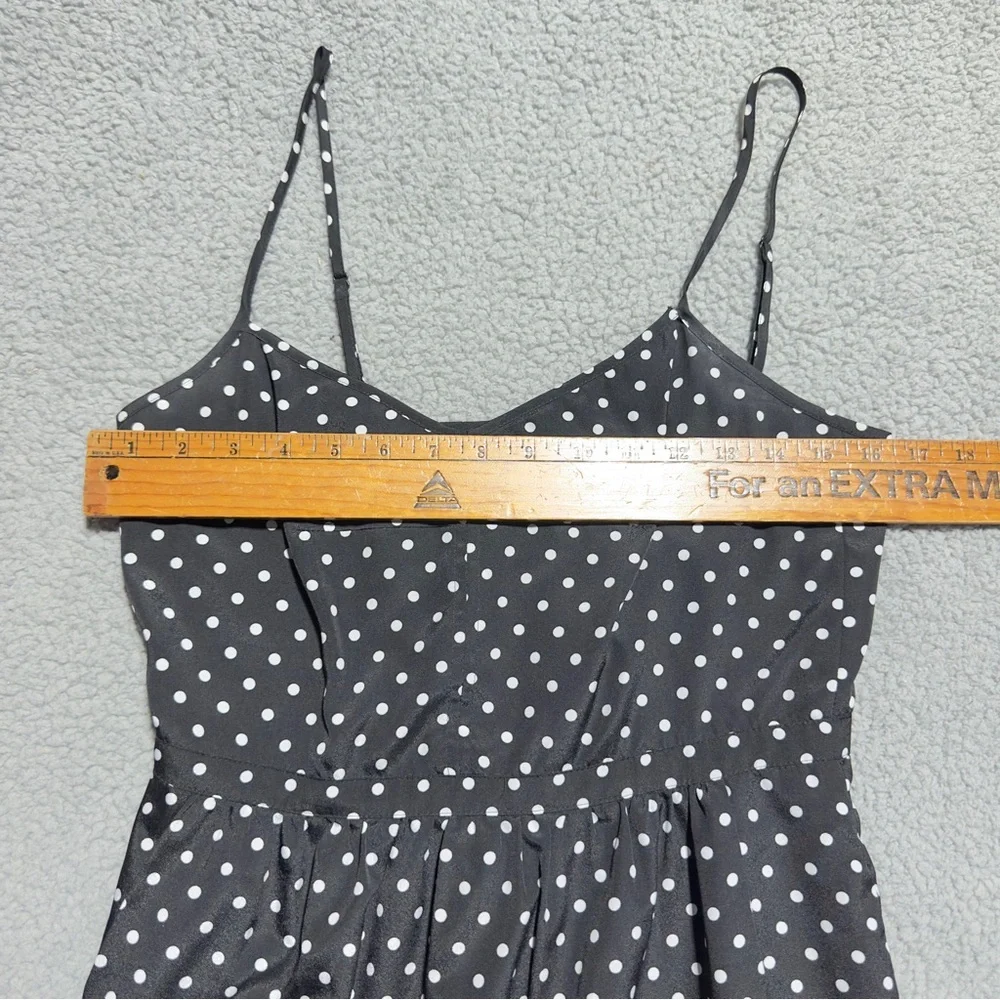 👉 J Crew Polka Dot Silk Cami Mini Dress 2 Pockets Size 6 Black White Fit & Flare